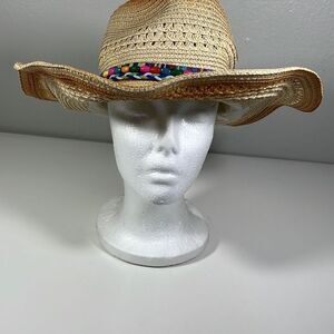 100% Paper Cowboy Hat w/ Leather Rainbow Band. Beige. OSFM.